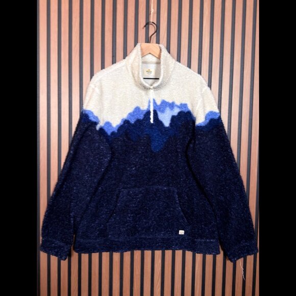 Marine Layer Sweater XL Mens Blue White Ombre Sierra Sherpa Fleece 1/4 Sleeve